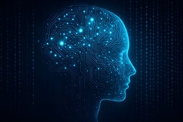 Obraz premium Glowing Digital Brain with Circuit Board and Binary Code – Futuristic AI and Machine Learning Concept