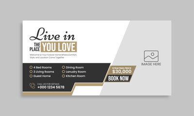 Modern house sale billboard business template. Real estate web banner and social media cover template 