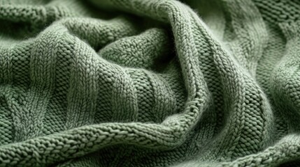 Textured sage green knitted fabric drapes elegantly.