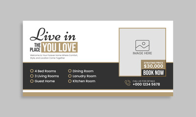 Modern house sale billboard business template. Real estate web banner and social media cover template 