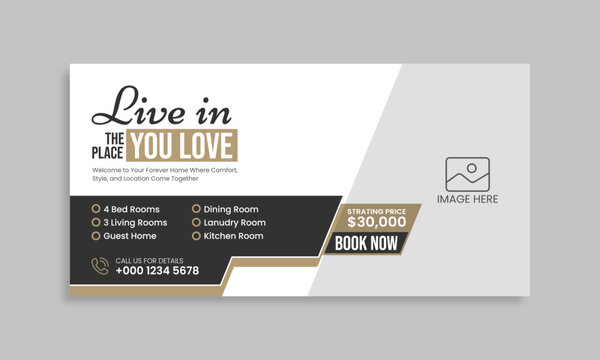 Modern house sale billboard business template. Real estate web banner and social media cover template 