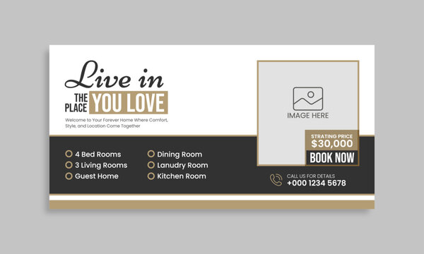 Modern house sale billboard business template. Real estate web banner and social media cover template 