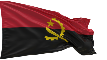 angola flag waving in wind isolated on transparent png