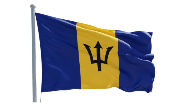 barbados flag waving in wind isolated on transparent png