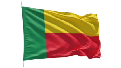 benin flag waving in wind isolated on transparent png