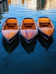 Obraz premium Three Rowboats at Dock