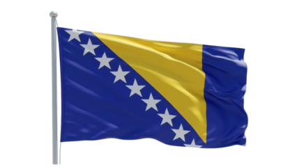 Bosnia and Herzegovina flag waving in wind isolated on transparent png