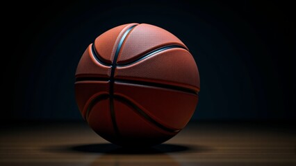 Obraz premium Single Basketball On Court Dark Background