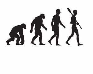 Human Evolution Timeline From Primate to Modern Man depicted in simple black silhouettes against a white background