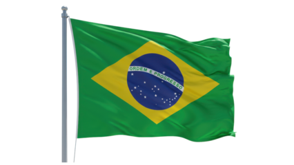 brazil flag waving in wind isolated on transparent png