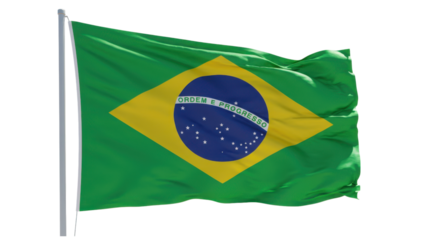 brazil flag waving in wind isolated on transparent png
