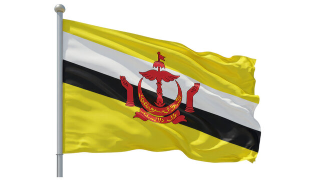 brunei flag waving in wind isolated on transparent png - Powered by Adobe