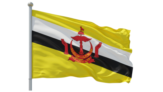 brunei flag waving in wind isolated on transparent png