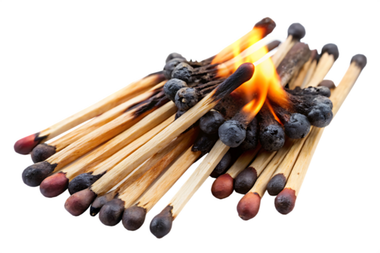 set burned extinguished matches isolated on white background PNG