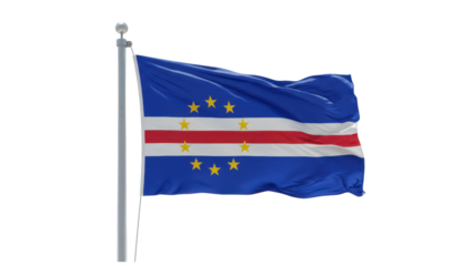 cabo verde flag waving in wind isolated on transparent png