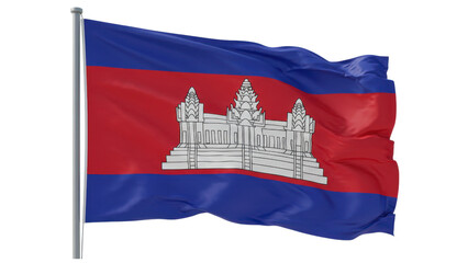 cambodia flag waving in wind isolated on transparent png