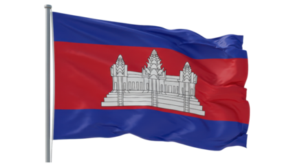 cambodia flag waving in wind isolated on transparent png