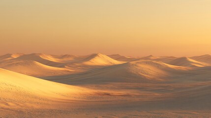 Golden sand dunes sunset with soft shadows natural earth tones photorealistic textures balanced horizon line gentle light diffusion