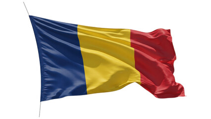 romania flag waving in wind isolated on transparent png