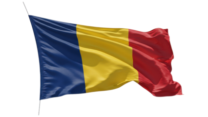 romania flag waving in wind isolated on transparent png