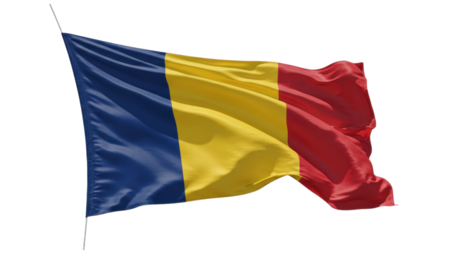 romania flag waving in wind isolated on transparent png