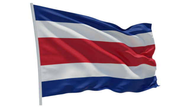 costa rica flag waving in wind isolated on transparent png