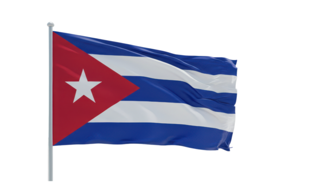 Digital illustration of the Cuban flag, displayed in a horizontal position with a distinct waving effect.