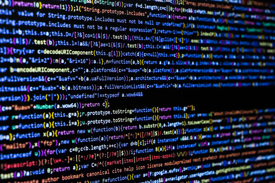 Software source code. Programming code. Programming code on computer screen. Developer working on program codes in office. Source code photo. Technology background