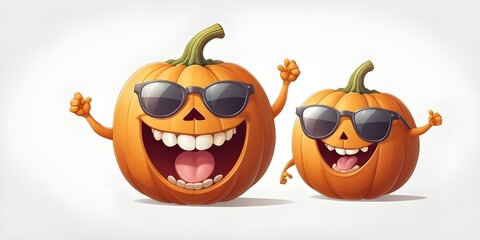two laughing pumkin with glasses, vector