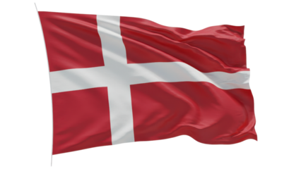 denmark flag waving in wind isolated on transparent png