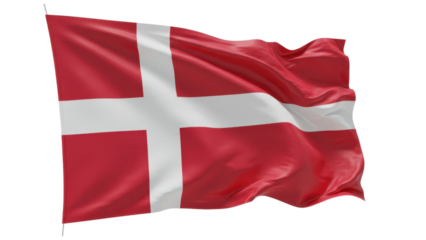 denmark flag waving in wind isolated on transparent png