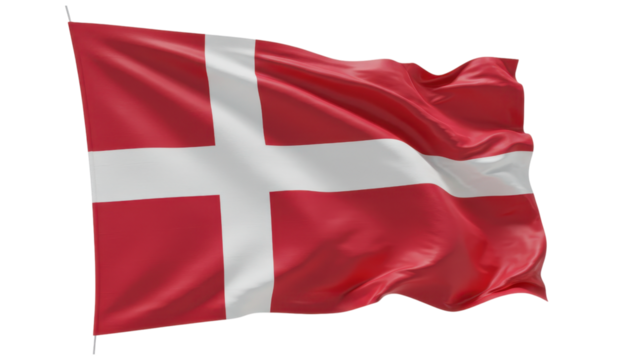 denmark flag waving in wind isolated on transparent png