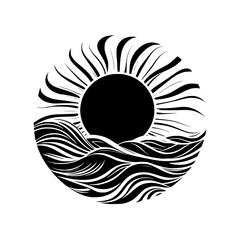 black and white sunshine, sunrise round badge