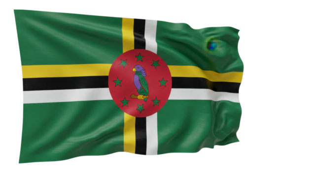 dominica flag waving in wind isolated on transparent png