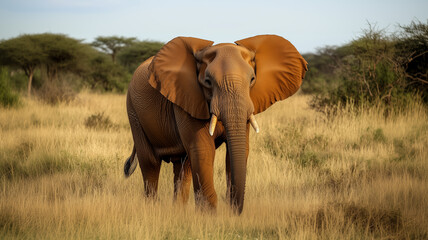 Majestic elephant standing gracefully in a grassy savanna