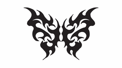 Naklejka premium Fiery Tribal Butterfly Tattoo Design Bold Black Ink Symmetrical Wings Sharp Lines Simple Elegant Style