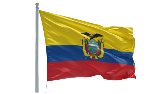 Ecuador flag waving in wind isolated on transparent png