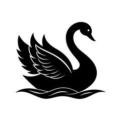 Swan gliding on a lake silhouette