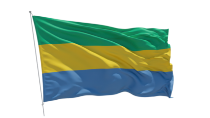 gabon flag waving in wind isolated on transparent png