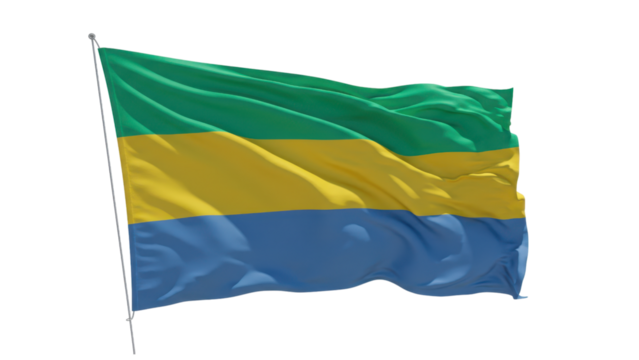 gabon flag waving in wind isolated on transparent png