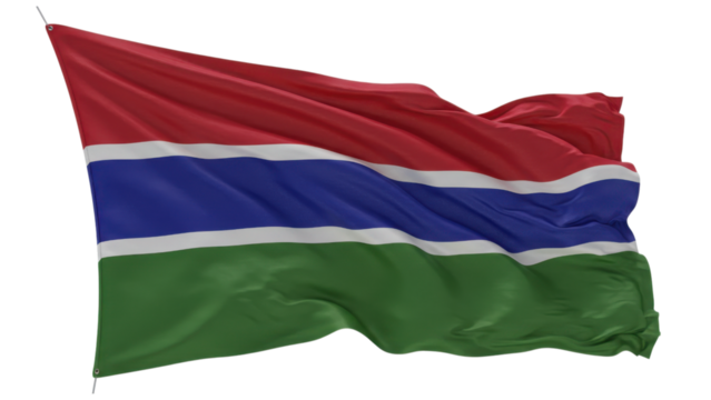 gambia flag waving in wind isolated on transparent png