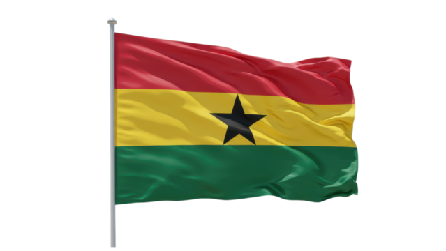 ghana flag waving in wind isolated on transparent png