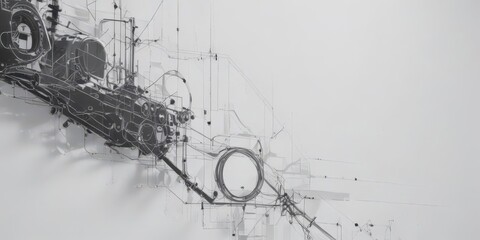 Clean white background, black technical drawing shapes, blueprint style , model, simple