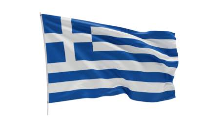 greece flag waving in wind isolated on transparent png