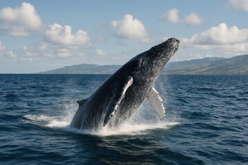 Fototapeta premium Majestic whale breaching ocean.