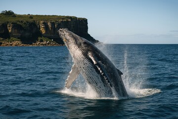 Majestic whale breaching ocean.
