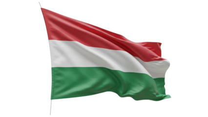 hungaria flag waving in wind isolated on transparent png