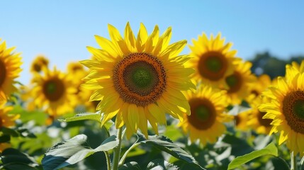 Fototapeta premium sunflowers field bright sunny day