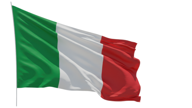 italy flag waving in wind isolated on transparent png