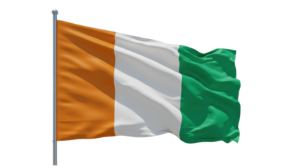 ireland flag waving in wind isolated on transparent png